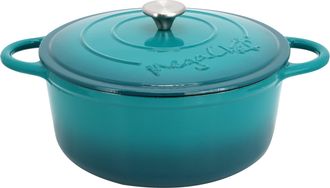MegaChef 6.35 Quart Round Enameled Cast Iron Dutch Oven with Self Basting Lid in Teal