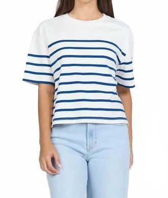 Dear John Denim Maddox Crew Neck Tee In Cream/navy Stripe