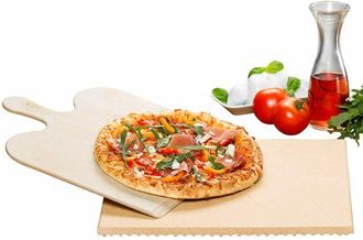 Rommelsbacher Pietra per Pizza e Pane Rommelsbacher con Pala in Legno, Set di 2 Pezzi, Dimensioni 35x35x1,4 cm
