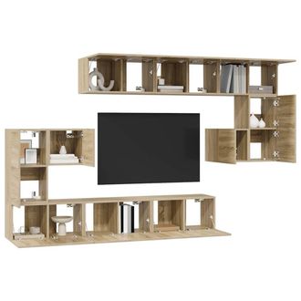 Berkfield Home Modern 10 Piece TV Cabinet Set Sonoma Oak Engineered Wood in Light Brown