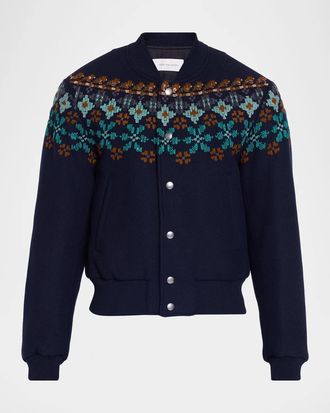Dries Van Noten Men & apos;s Valtor Wool-Blend Intarsia-Knit Bomber Jacket