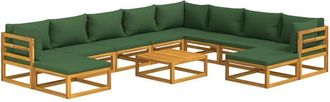 vidaXL Juego Muebles De Jard&iacute;n 11 Pzas Madera Maciza Y Cojines Verdes Vidaxl