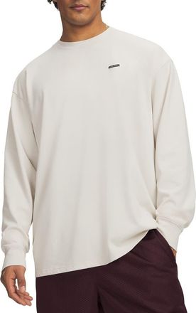 Under Armour Oversized Washed Long Sleeve Performance T-Shirt in Summit White/black at Nordstrom, Size Xxx-Large