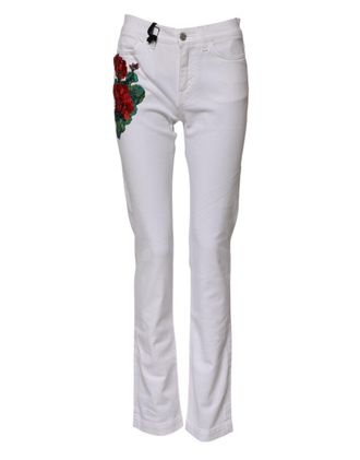 Dolce & Gabbana Floral Embroidery Jeans - White