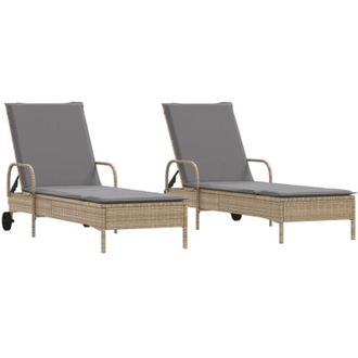 vidaXL Tumbonas Con Cojines 2 Unidades Rat&aacute;n Sint&eacute;tico Beige Vidaxl