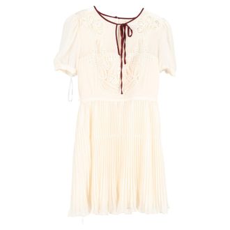 Self Portrait Pleated Macram&eacute;-Trim Mini Dress in White Polyester