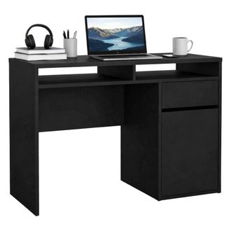 Dmora Escritorio Dmora Linear Con Una Puerta Y Un Caj&oacute;n, Color Negro, 110,2 X 77,4 X 48,2 Cm, Con Embalaje Reforzado