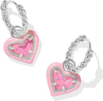 Kendra Scott Womens Ari Heart Huggie Earrings In Silver Pink Iridescent Glitter