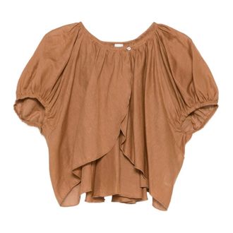 120% Lino 120% Lino, Blouses, female, Brown, Size: 2XS Ruffled Sleeve Linen Blouse