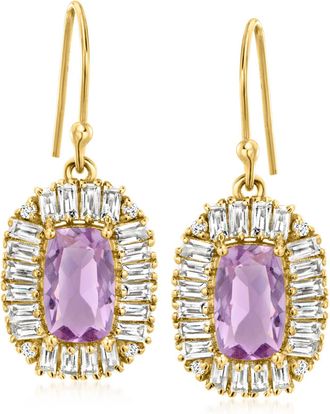 Ross-Simons Amethyst and White Topaz Drop Earrings in 18kt Gold Over Sterling