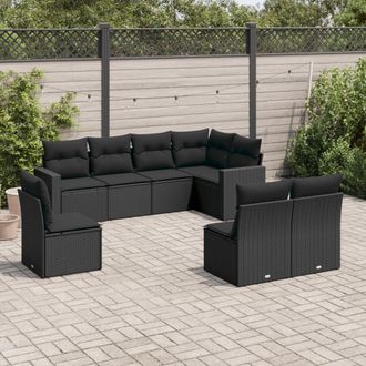 vidaXL Set De Sof&aacute;s De Jard&iacute;n 8 Piezas Y Cojines Rat&aacute;n Sint&eacute;tico Negro Vidaxl