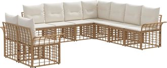 vidaXL Conjunto De Sof&aacute;s De Exterior 9 Uds. Natural Y Crema Poli&eacute;ster Vidaxl