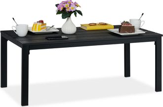 Relaxdays Relaxdays Tavolino Da Giardino, 39 X 98 X 48 Cm, Tavolo Per Balcone E Terrazza, Aspetto Legno, Plastica E Acciaio, Nero