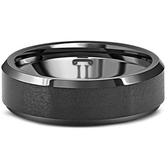 Pompeii3 Mens Brushed Black Tungsten 6mm Beveled Ring Wedding Band