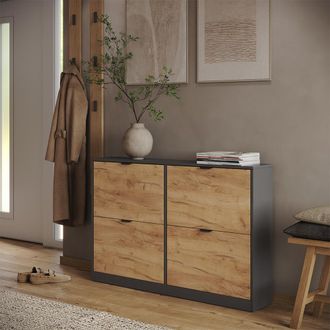 Vicco Zapatera Abatible Gizmo, Roble Dorado/antracita, 115 X 77.6 Cm Con 2x2 Compartimentos, Vicco