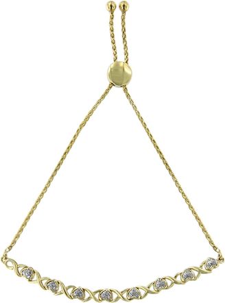 House of Brilliance 10K Yellow Gold over.925 Sterling Silver 1/10 Cttw Diamond Heart and X-Link 6-9 Adjustable Bolo Bracelet