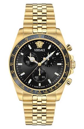 Versace Greca Chronograph Wave Bracelet Watch, 43mm in Yellow Gold at Nordstrom