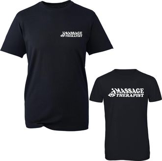 Generic Massage Therapist Logo T-Shirt Work Wear Therapy Massage Spa Left Chest & Back Unisex Tee Top (Black, XL)