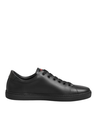 Dolce & Gabbana Black Leather Crystal Heart Low Top Sneakers Womens Shoes
