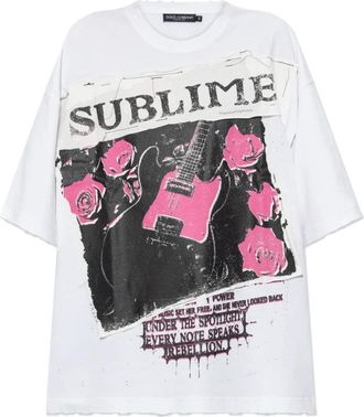 Dolce & Gabbana Jersey T-shirt met Print - Dames - T-shirts - Wit - S - Katoen - Tops