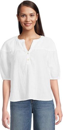 Mod-o-doc Half Sleeve Shirred Yoke Top Womens Clothing White : LG (US 12-14), Cotton