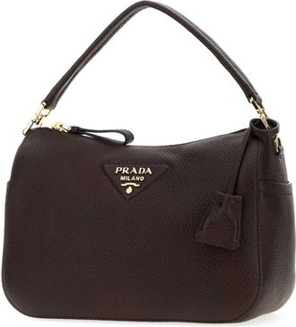 Prada Womens Pebbled Leather Shoulder Bag Brown Deer