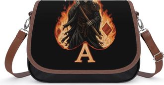 Generic Grim Reaper Flaming Aces-Spades Womens Crossbody Bag Fashion Shoulder Handbags Message Tote Bag with Adjustable Strap