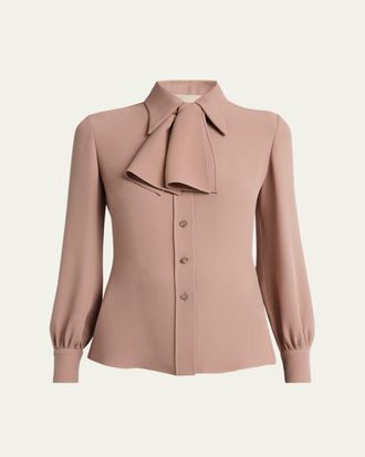 Valentino Garavani Neck-Scarf Silk Georgette Button-Down Shirt