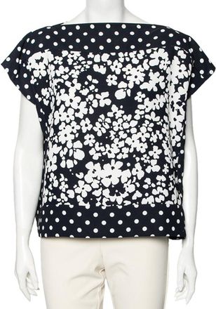 Carolina Herrera Navy And White Floral Print Square Top