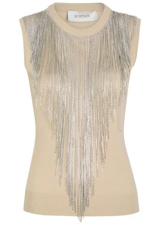 Sportmax Crystal-embellished Fine-knit top - Beige - 12 (UK12 / M)