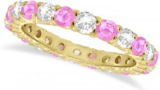 Allurez Lab Pink Sapphire & Lab Grown Diamond Eternity Ring Band 14k Yellow Gold (1.07ct)
