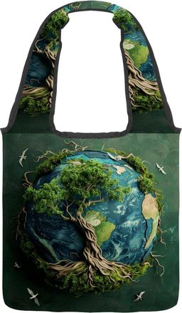 Generic Oasis Earth Reversible Canvas Shoulder Tote - Double-Sided Print, 12oz Cotton, 27cm Drop, Fold-Flat Bag for Travel, Shopping, Street Outings