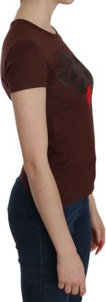 Exte Heart Print Crew Neck T-shirt Short Sleeve Womens Blouse