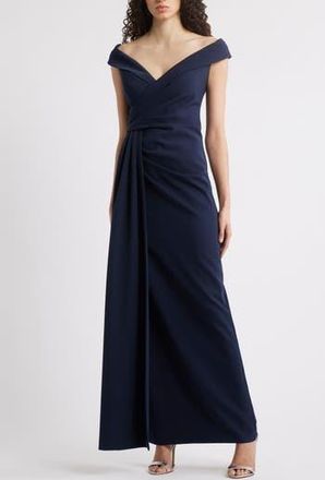 Eliza J Social Portrait Collar Laguna Crepe Gown in Navy at Nordstrom Rack, Size 10