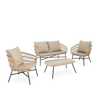 Koketto Home Conjunto de sofas de jard&iacute;n beige de 4 plazas con mesa