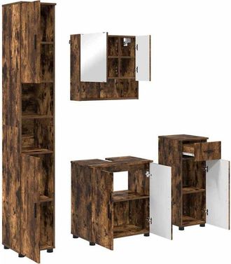 vidaXL Juego de muebles de ba&ntilde;o con caj&oacute;n 4 pcs Roble ahumado vidaXL