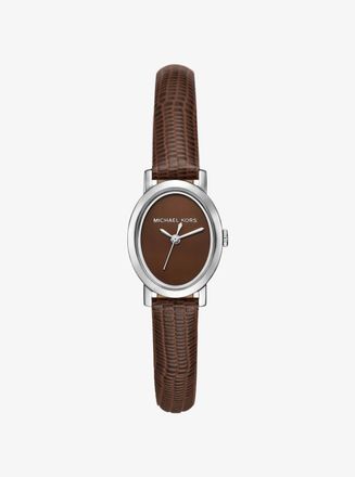 Michael Kors Petite Maude Silver-Tone and Lizard Embossed Leather Watch