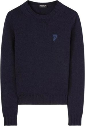 Dondup Wollen trui met ronde hals en patch - Dames - Ronde hals truien - Blauw - L - Wol - Truien & Vesten