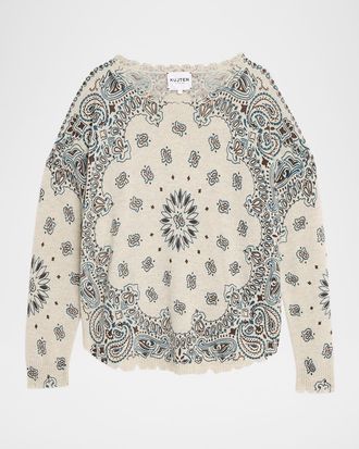 Kujten Mela Distressed Western-Print Cashmere Sweater