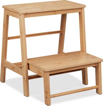Relaxdays Relaxdays - Taburete Plegable, 2 Escalones, Hasta 100 Kg, Ni&ntilde;os, Hogar, 48 X 45 X 51 Cm, Banqueta Bamb&uacute;, Natural