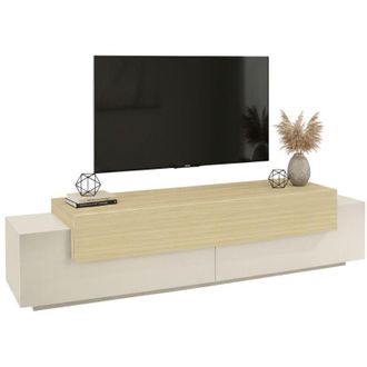 Dmora Mobile Porta tv Cassino, 3 Ripiani, 4 Vani Made in Italy, Apertura a Ribalta, 200x45x51.5h cm Beige