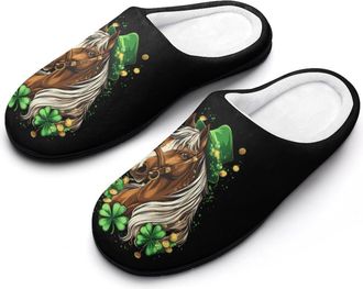 Generic Horse Shamrock on St Day Patricks Mens House Slippers Memory Foam Washable Cotton Slip on Home Shoes