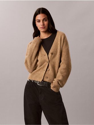 Calvin Klein Womens Wool Blend Cardigan - Brown - XL
