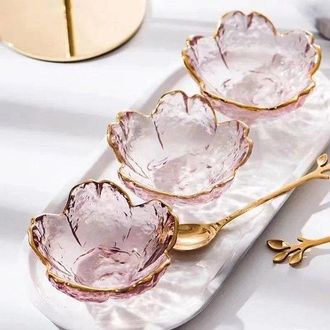 OEM Platillos De Cristal Compactos De Estilo Escandinavo Con Salseras De Cristal Con Borde Dorado Y Motivos De Flores De Cerezo