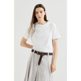 Brunello Cucinelli Cotton jersey T-shirt with monili in White at Nordstrom, Size Xxx-Large