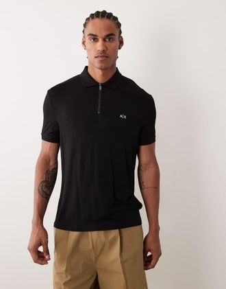 A|X Armani Exchange Camicia polo nera con logo-Nero