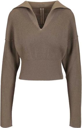 Rick Owens Truien & Vesten, Dames, Beige, M, Wol, Dracu Cropped V Knit