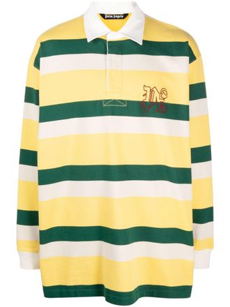 Palm Angels logo-embroidered stripe-pattern polo shirt - Yellow