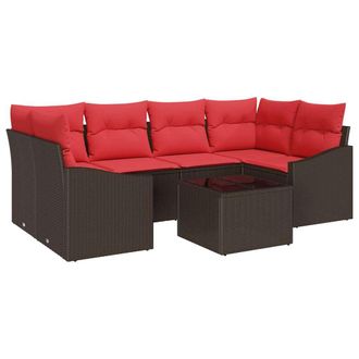 vidaXL Juego De Sof&aacute; 7 Uds. 3-n&uacute;mero De Plazas Marr&oacute;n Y Rojo Vidaxl
