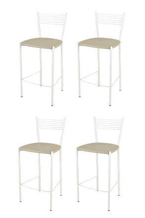 Tommychairs Tommychairs 4 Taburetes Elegance En Acero Blanco Asiento Polipiel Lin